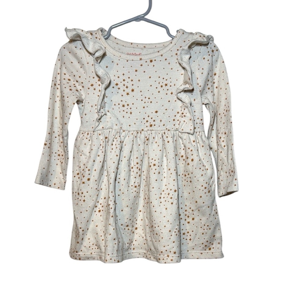 Cat & Jack Baby Girl Long Sleeve Cream Star Print Dress Size 18 Months